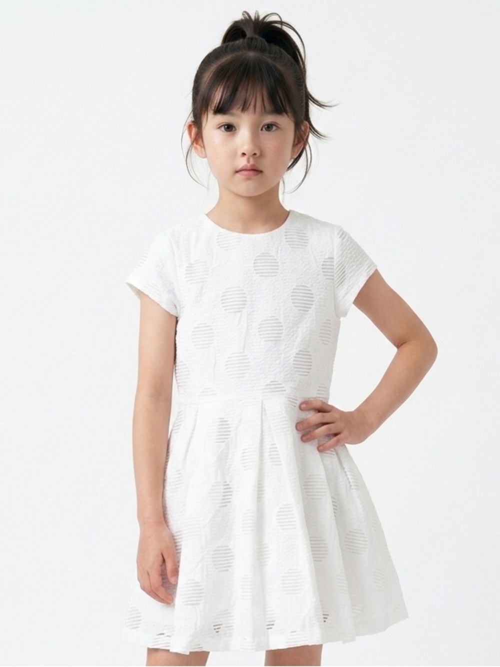 KENZO KIDS | Girls Textured White Dot Party Dress